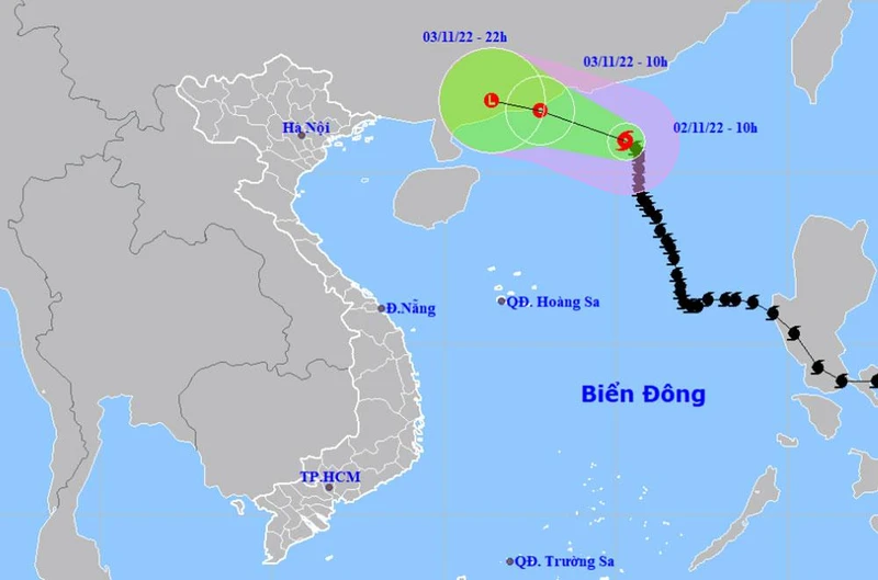 Vị trí và hướng di chuyển của bão số 7. (Nguồn: nchmf.gov.vn)