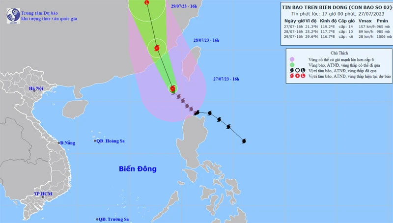 Vị trí và hướng di chuyển của bão số 2. (Nguồn: nchmf.gov.vn)