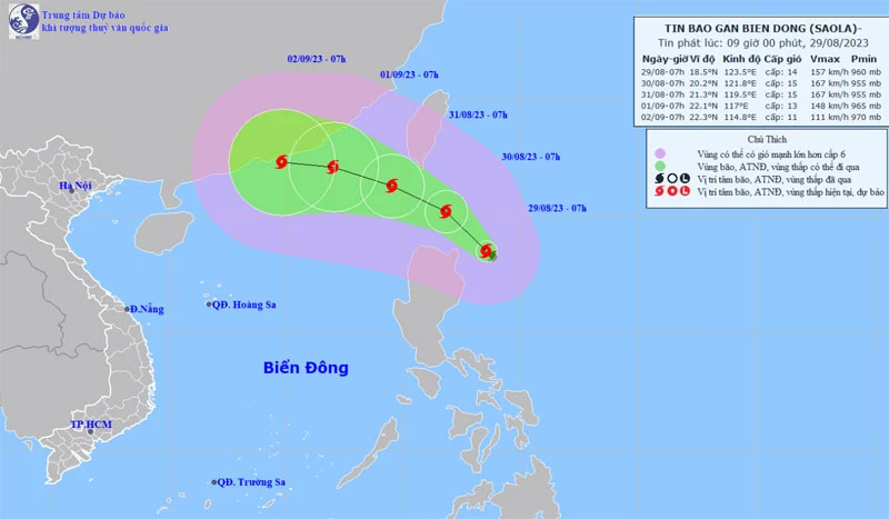 Vị trí và hướng di chuyển của bão Saola. (Nguồn: nchmf.gov.vn)