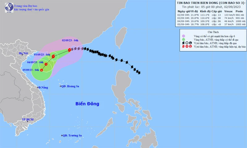 Vị trí và hướng di chuyển của bão số 3. (Nguồn: nchmf.gov.vn)