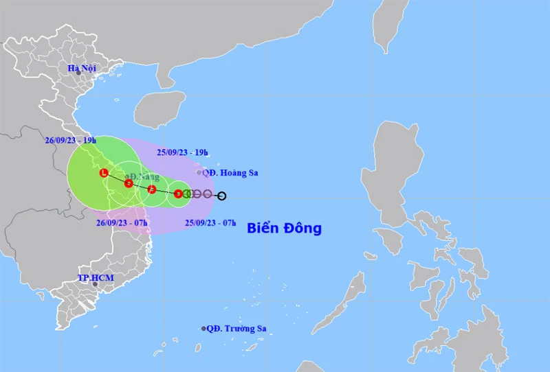 Vị trí và hướng di chuyển của áp thấp nhiệt đới. (Nguồn: nchmf.gov.vn)