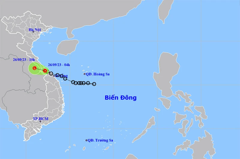 Vị trí và hướng di chuyển của áp thấp nhiệt đới. (Nguồn: nchmf.gov.vn)