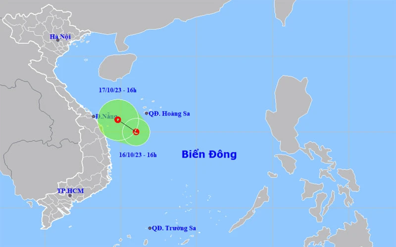 Vị trí và hướng di chuyển của vùng áp thấp. (Nguồn: nchmf.gov.vn)