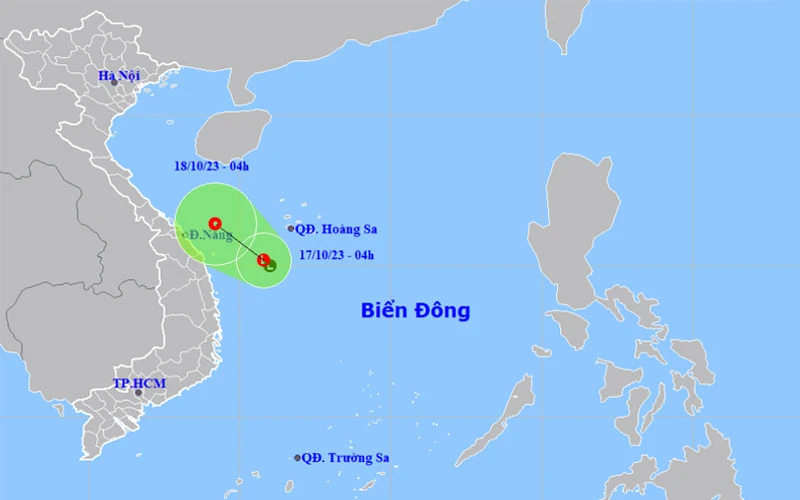 Vị trí và hướng di chuyển của vùng áp thấp. (Nguồn: nchmf.gov.vn)