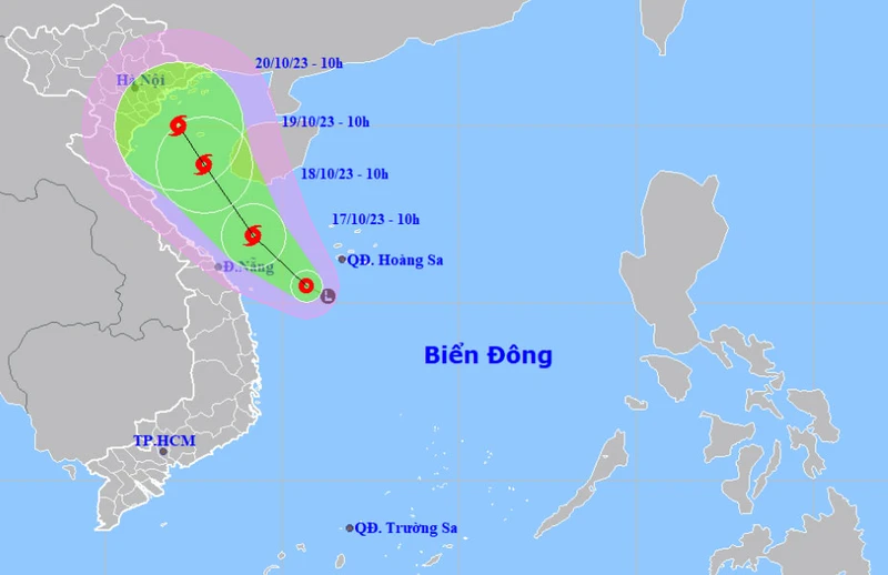 Vị trí và hướng di chuyển của áp thấp nhiệt đới. (Nguồn: nchmf.gov.vn)