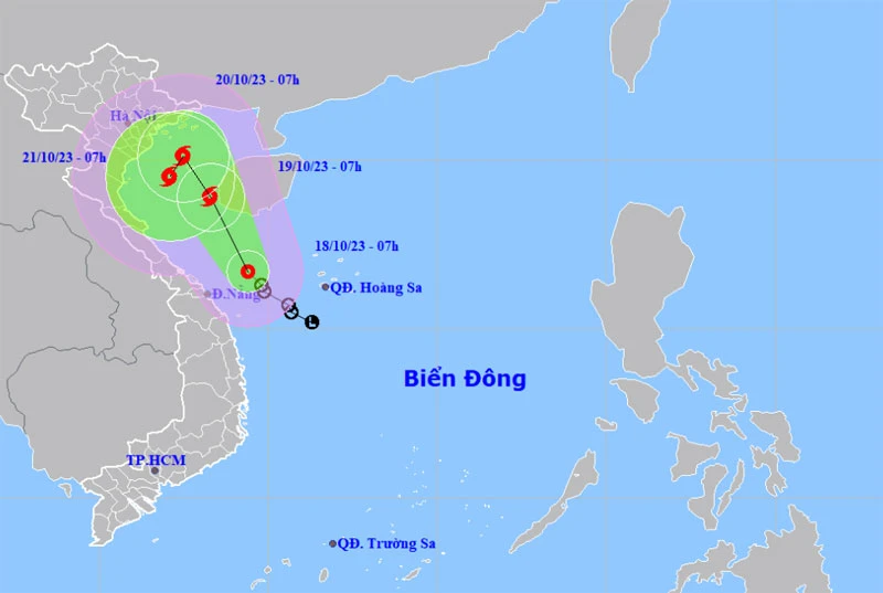 Vị trí và hướng di chuyển của áp thấp nhiệt đới. (Nguồn: nchmf.gov.vn)