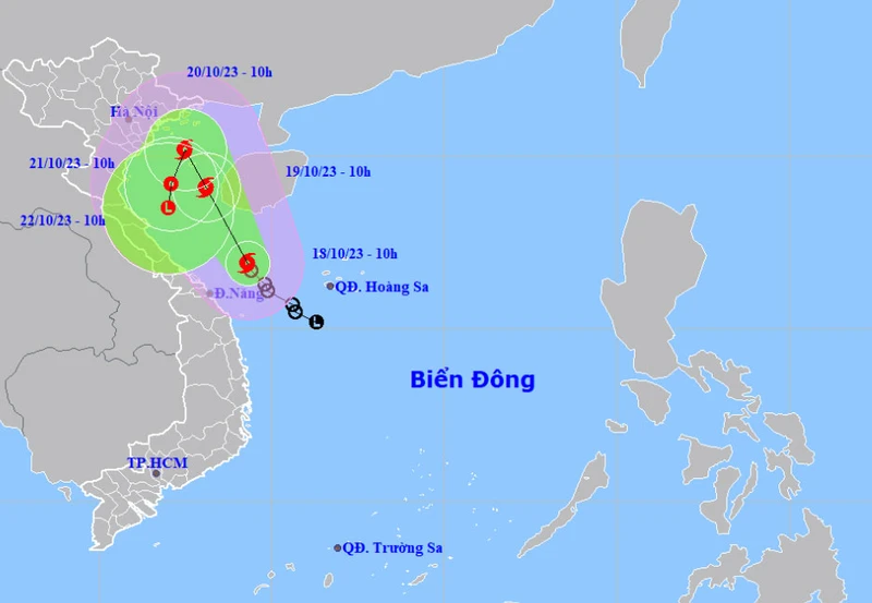 Vị trí và hướng di chuyển của bão số 5. (Nguồn: nchmf.gov.vn)