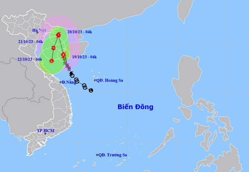Vị trí và hướng di chuyển của bão số 5. (Nguồn: nchmf.gov.vn)