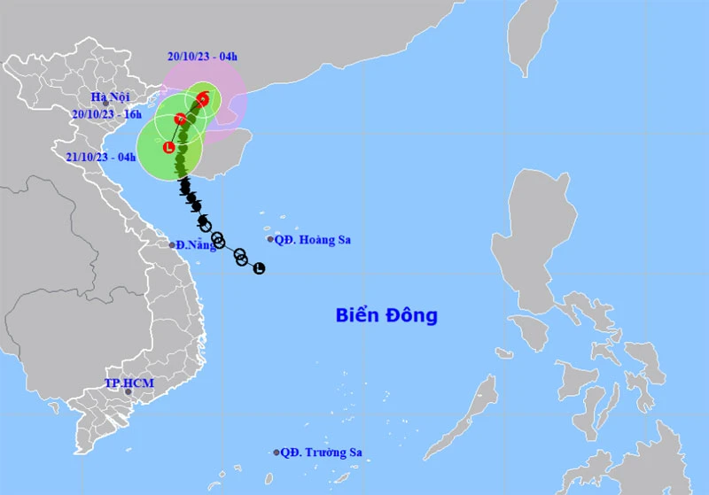 Vị trí và hướng di chuyển của bão số 5. (Nguồn: nchmf.gov.vn)