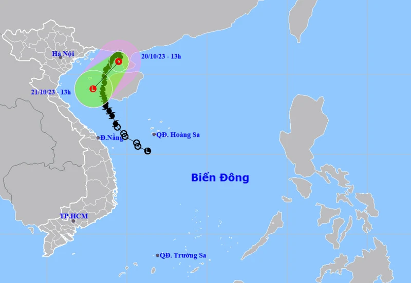 Vị trí và hướng di chuyển của áp thấp nhiệt đới (suy yếu từ bão số 5). (Nguồn: nchmf.gov.vn)