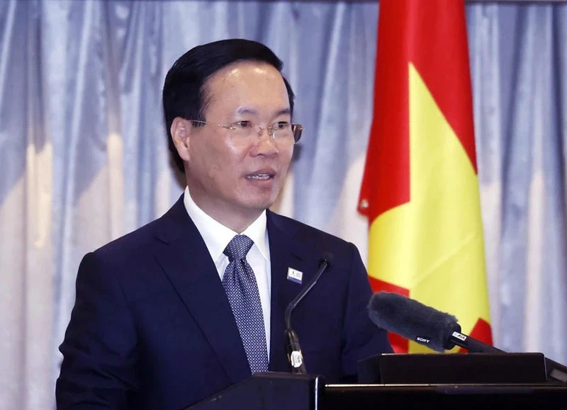 Chủ tịch nước Võ Văn Thưởng phát biểu tại Tọa đàm. (Ảnh: Thống Nhất/TTXVN)