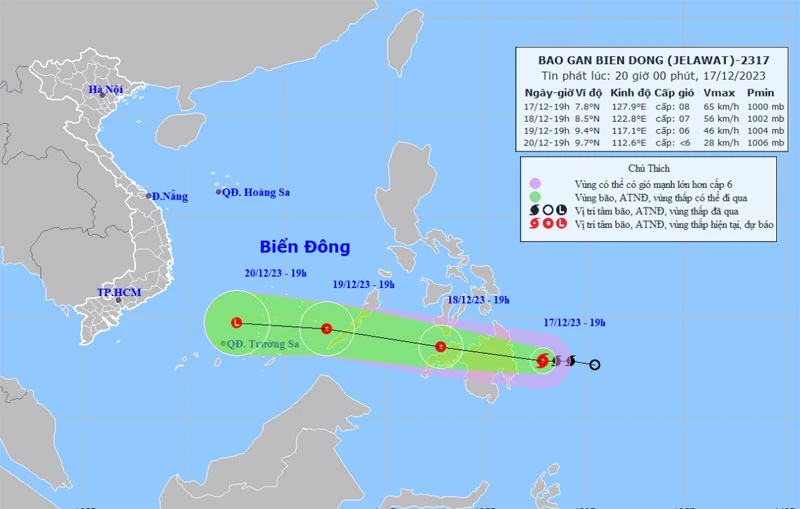 Vị trí và hướng di chuyển của bão Jelawat. (Nguồn: nchmf.gov.vn)