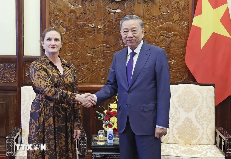 Chủ tịch nước Tô Lâm tiếp Đại sứ New Zealand tại Việt Nam Caroline Beresford. (Ảnh: TTXVN)