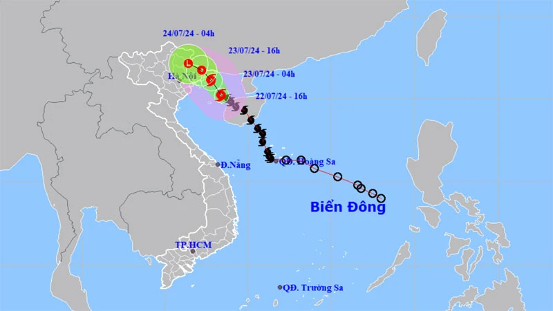 Vị trí và hướng di chuyển của bão số 2. (Nguồn: nchmf.gov.vn)