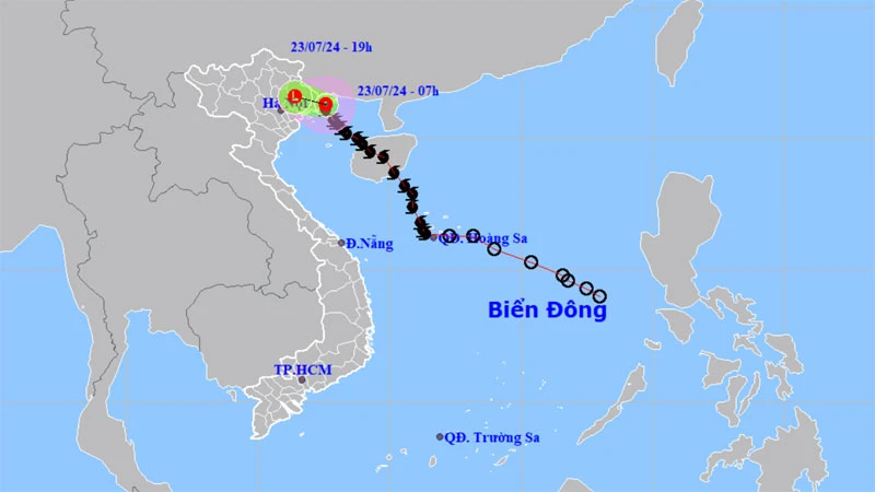 Vị trí và hướng di chuyển của áp thấp nhiệt đới suy yếu từ bão số 2. (Nguồn: nchmf.gov.vn)