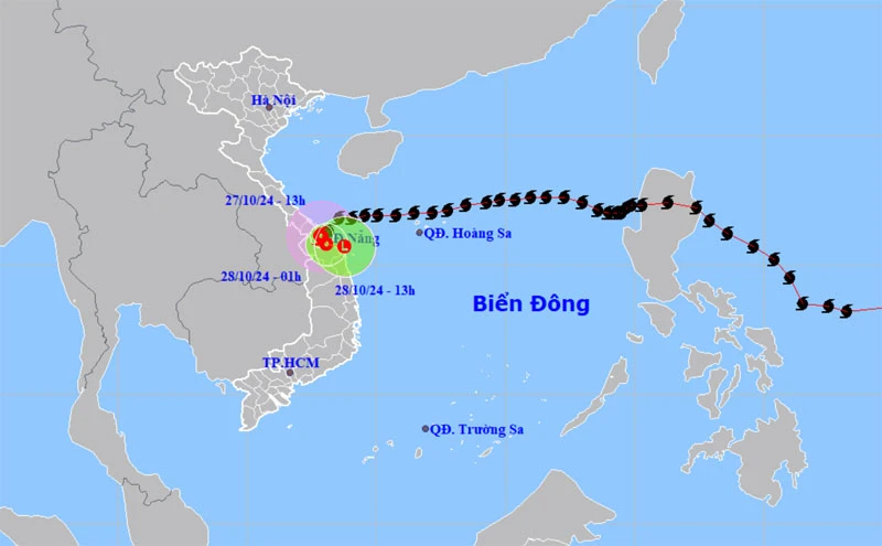Vị trí và hướng di chuyển của bão số 6. (Nguồn: nchmf.gov.vn)