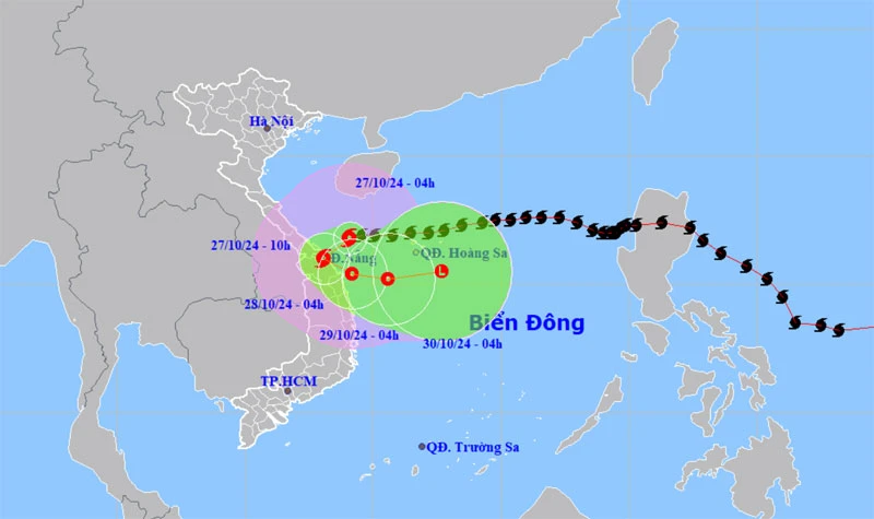 Vị trí và hướng di chuyển của bão số 6. (Nguồn: nchmf.gov.vn)