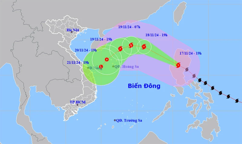 Vị trí và hướng di chuyển của bão Man-yi. (Nguồn: nchmf.gov.vn)