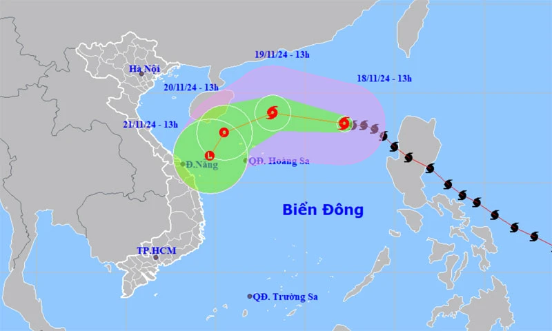 Vị trí và hướng di chuyển của bão số 9. (Nguồn: nchmf.gov.vn)