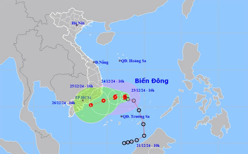 Vị trí và hướng di chuyển của bão số 10. (Nguồn: nchmf.gov.vn)