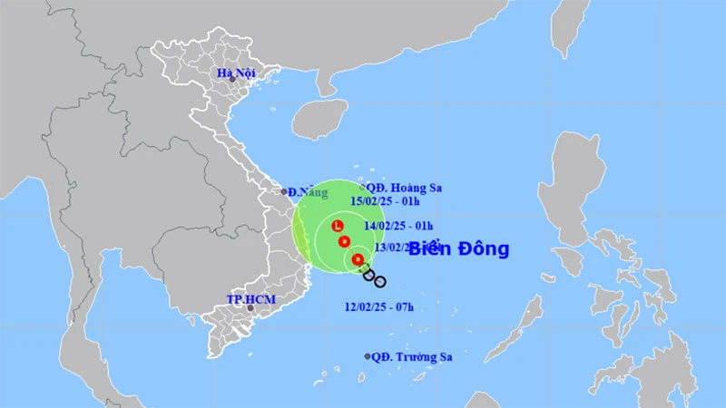 Vị trí và hướng di chuyển của áp thấp nhiệt đới. (Nguồn: nchmf.gov.vn)