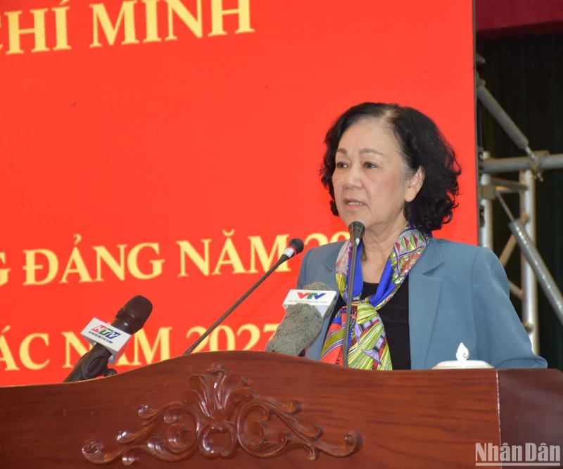 Đồng chí Trương Thị Mai, Ủy viên Bộ Chính trị, Bí thư Trung ương Đảng, Trưởng Ban Tổ chức Trung ương phát biểu chỉ đạo.