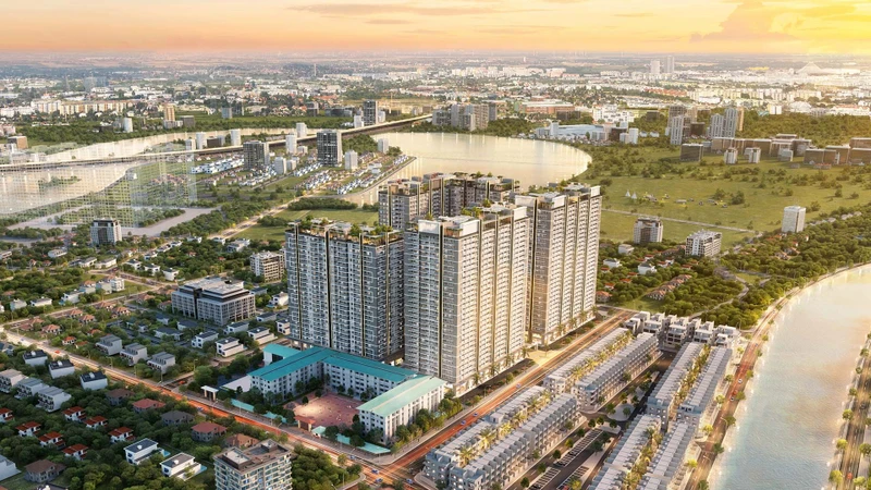 Toàn cảnh một dự án căn hộ cao cấp tại khu vực phía nam Hà Nội. 