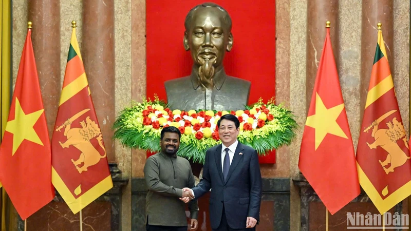 Chủ tịch nước Lương Cường và Tổng thống Sri Lanka Anura Kumara Dissanayaka tại buổi hội đàm.