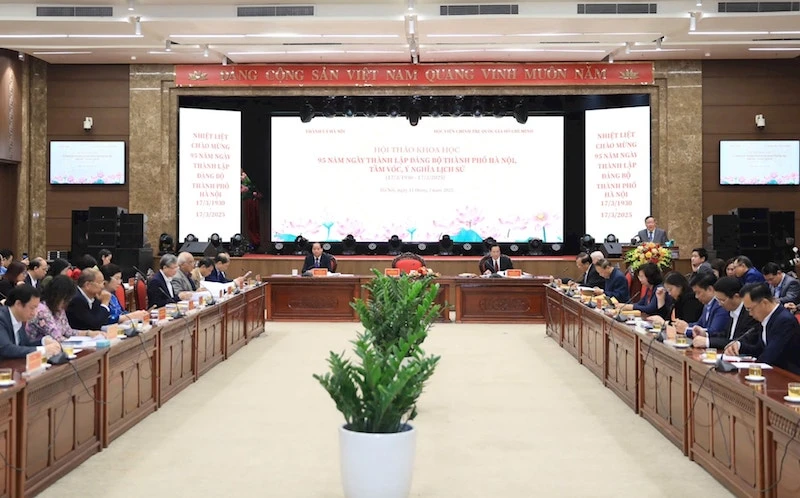 Hội thảo khoa học 95 năm Ngày thành lập Đảng bộ Hà nội. (Ảnh: QUỐC TOẢN)