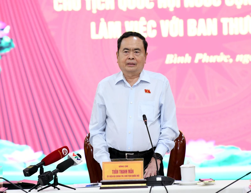 Chủ tịch Quốc hội Trần Thanh Mẫn phát biểu ý kiến tại cuộc làm việc.