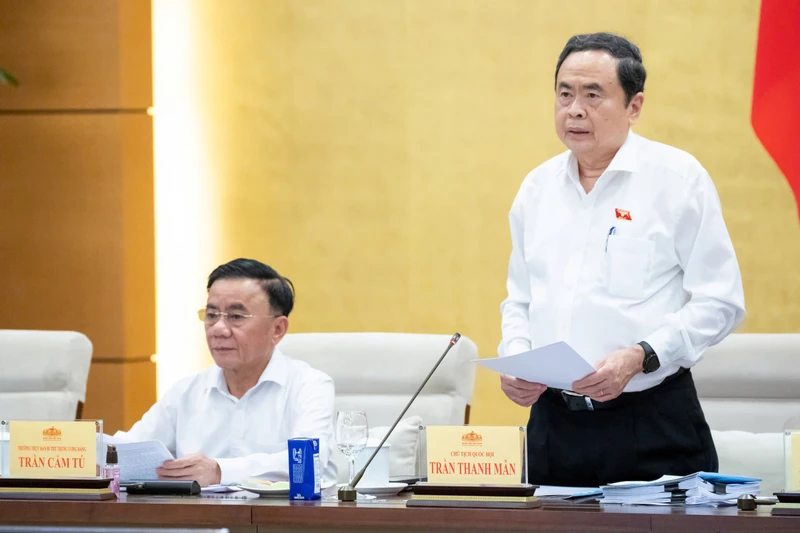 Chủ tịch Quốc hội Trần Thanh Mẫn phát biểu tại phiên họp. (Ảnh: DUY LINH)