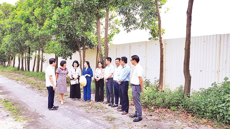 Ban Kinh tế-Ngân sách HĐND thành phố Hà Nội khảo sát một dự án chuyển đổi mục đích sử dụng đất lúa tại huyện Đông Anh. (Ảnh TUẤN VIỆT)