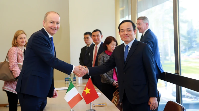 Phó Thủ tướng Trần Lưu Quang và Phó Thủ tướng, Bộ trưởng Ngoại giao và Quốc phòng Cộng hòa Ireland Michéal Martin. (Ảnh: baochinhphu.vn)