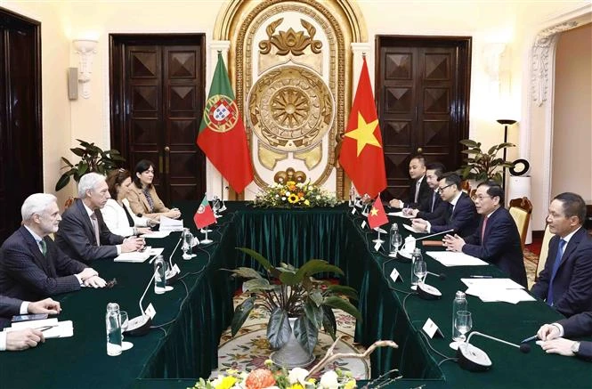Bộ trưởng Ngoại giao Bùi Thanh Sơn hội đàm với Bộ trưởng Ngoại giao Bồ Đào Nha Joao Gomes Cravinho. (Ảnh: TTXVN)