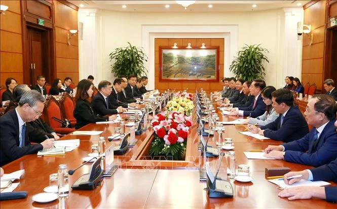 Quang cảnh hội đàm giữa Đoàn đại biểu Đảng Cộng sản Việt Nam và Đoàn đại biểu Đảng Cộng sản Trung Quốc (Ảnh: TTXVN)