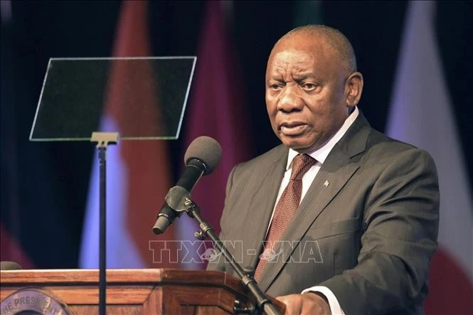 Tổng thống Nam Phi Cyril Ramaphosa phát biểu khai mạc Hội nghị Ngoại trưởng Nhóm Các nền kinh tế phát triển và mới nổi hàng đầu thế giới (G20) diễn ra tại Nam Phi. Ảnh: TTXVN phát