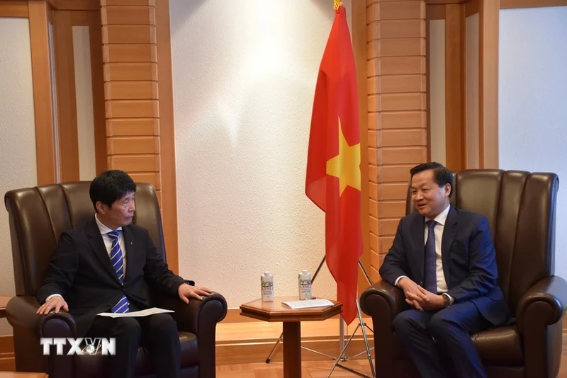 Phó Thủ tướng Chính phủ Lê Minh Khái tiếp Thống đốc tỉnh Gunma, ông Yamamoto Ichita. (Ảnh: Nguyễn Tuyến/TTXVN)