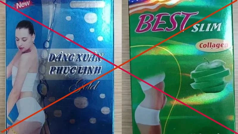 Hai sản phẩm thực phẩm bảo vệ sức khỏe chứa chất cấm sibutramine. (Ảnh: VFA)