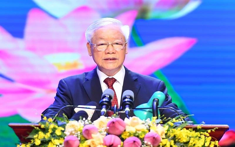 Tổng Bí thư Nguyễn Phú Trọng phát biểu tại buổi lễ. (Ảnh: Đăng Khoa)