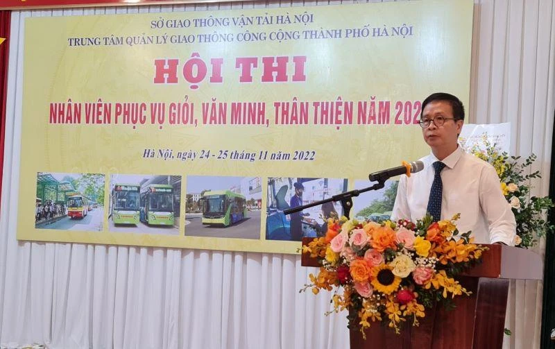 Giám đốc Trung tâm Quản lý giao thông công cộng thành phố Hà Nội Nguyễn Hoàng Hải phát biểu khai mạc hội thi.