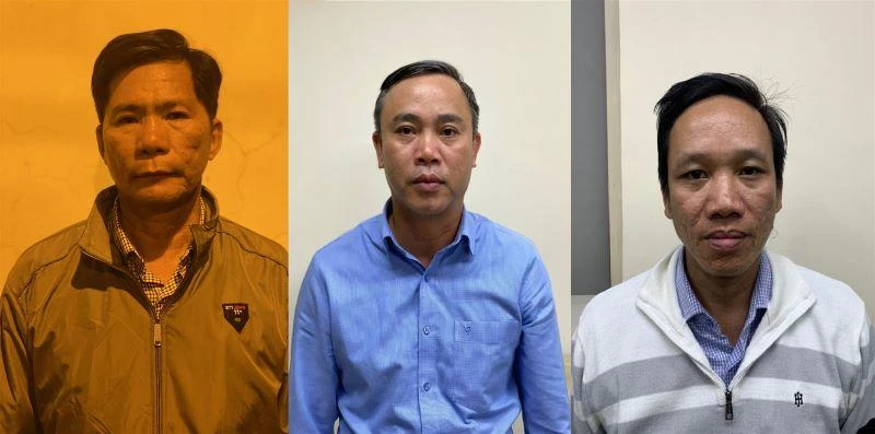 Các bị can (từ trái qua phải): Đặng Hoài Nhân; Nguyễn Thanh Cho; Lê Nam Hưng. 