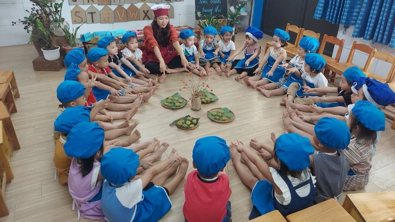 Hoạt động giáo dục của cô trò Trường mầm non Âu Cơ 1, huyện Việt Yên (Bắc Giang). (Ảnh: Đặng Giang)