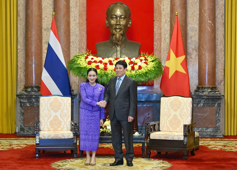 Chủ tịch nước Lương Cường tiếp Thủ tướng Thái Lan Paetongtarn Shinawatra.