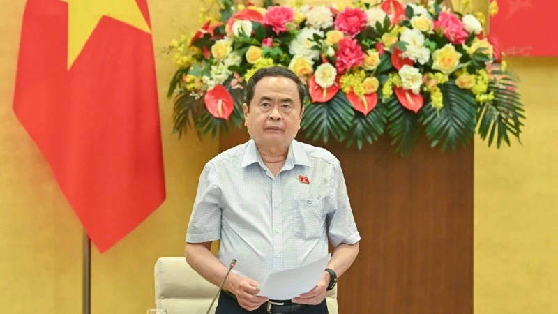 Bí thư Đảng ủy, Chủ tịch Quốc hội Trần Thanh Mẫn phát biểu khai mạc phiên họp. (Ảnh: DUY LINH)