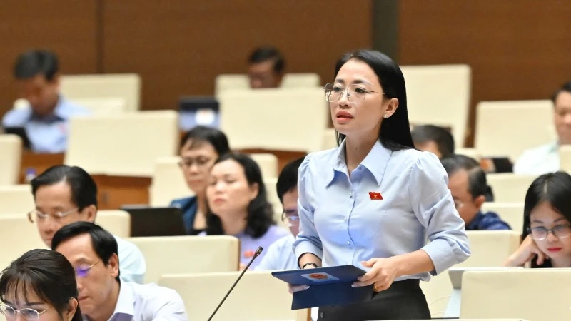 Đại biểu Quốc hội tỉnh Thái Bình phát biểu ý kiến thảo luận tại hội trường. (Ảnh THỦY NGUYÊN)