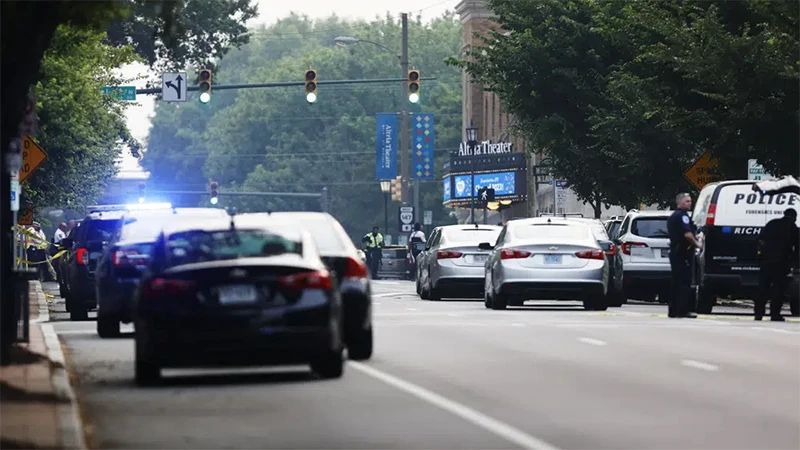 Cảnh sát và các phương tiện tập trung bên ngoài nhà hát Altria, ngày 6/6/2023. (Ảnh: Richmond Times)