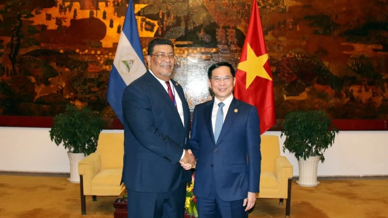 Phó Thủ tướng Chính phủ, Bộ trưởng Ngoại giao Bùi Thanh Sơn tiếp Bộ trưởng Ngoại giao Nicaragua Vandrack Jaenschke. (Ảnh: TTXVN)