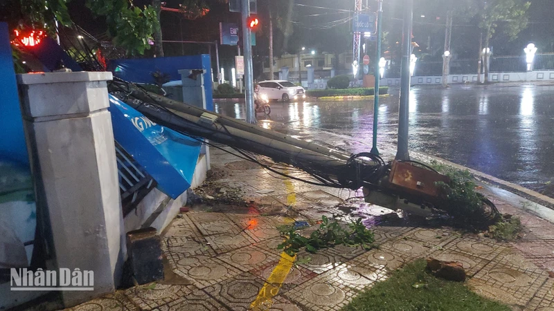 Mưa lớn kèm theo gió giật mạnh làm nhiều cây xanh, trụ điện gãy đổ.