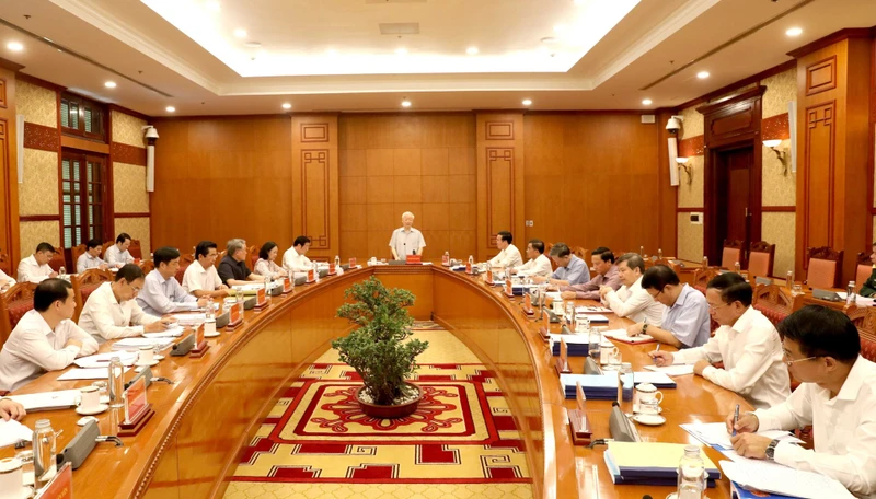 Thường trực Ban Chỉ đạo Trung ương về phòng, chống tham nhũng, tiêu cực tổ chức cuộc họp dưới sự chủ trì của Tổng Bí thư Nguyễn Phú Trọng, Trưởng Ban Chỉ đạo. Ảnh: TTXVN 