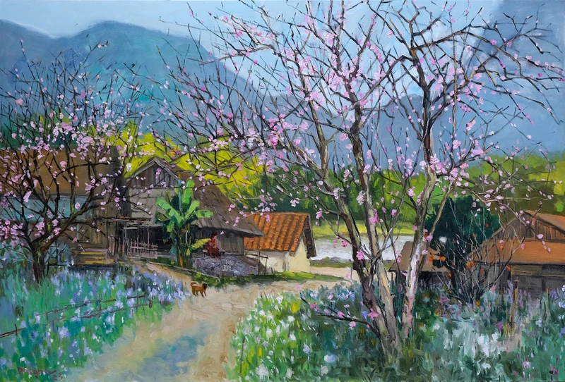 Mùa xuân xanh, tranh sơn dầu của Lâm Đức Mạnh. 